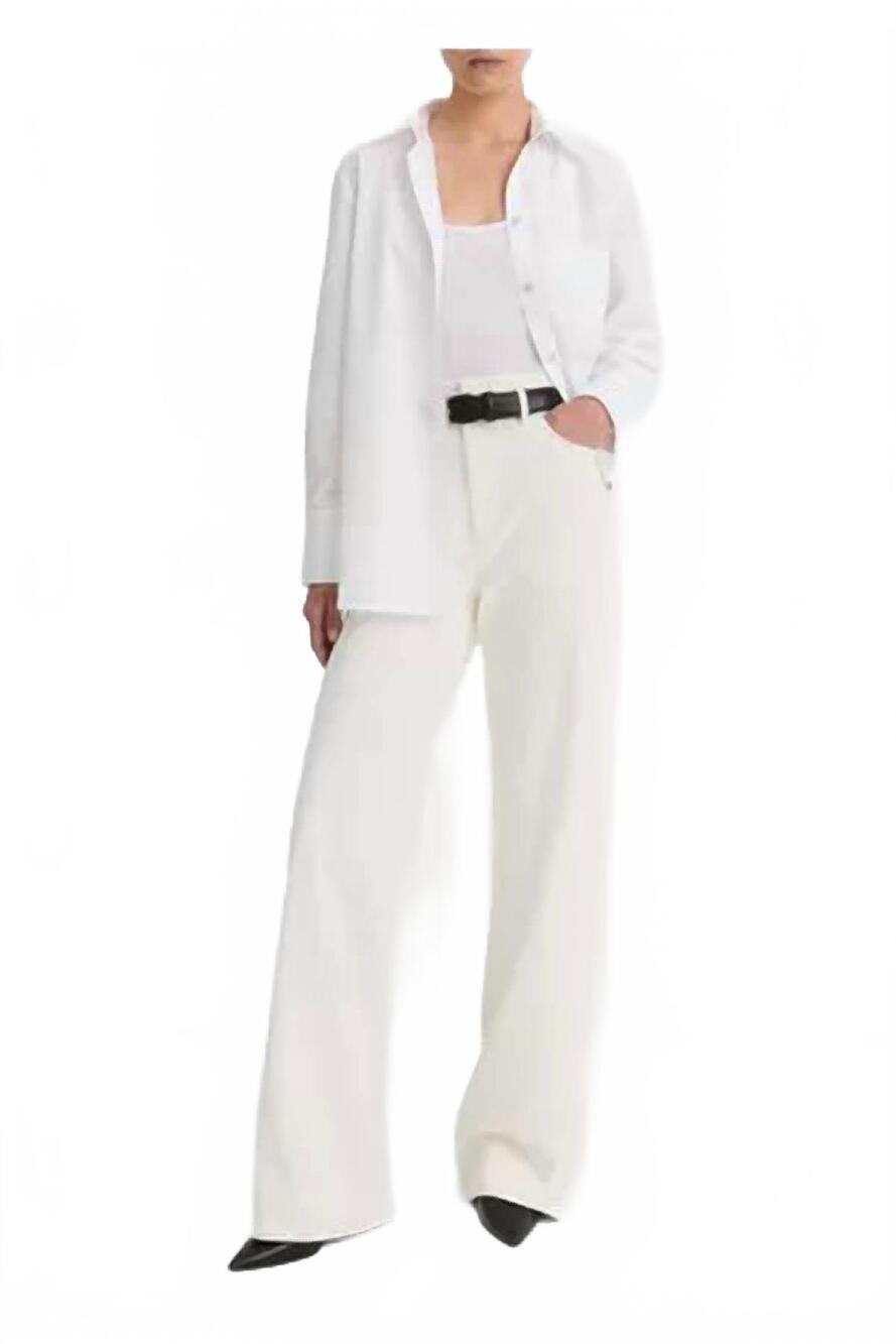 NEW VINCE mid-rise double waistband pant in off white